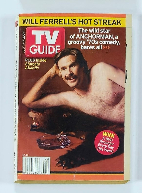 TV Guide Magazine from July 11, 2004 featuring Will Ferrell on the cover. The magazine showcases Ferrell's comedic persona, with elements highlighting pop culture and television of the early 2000s.