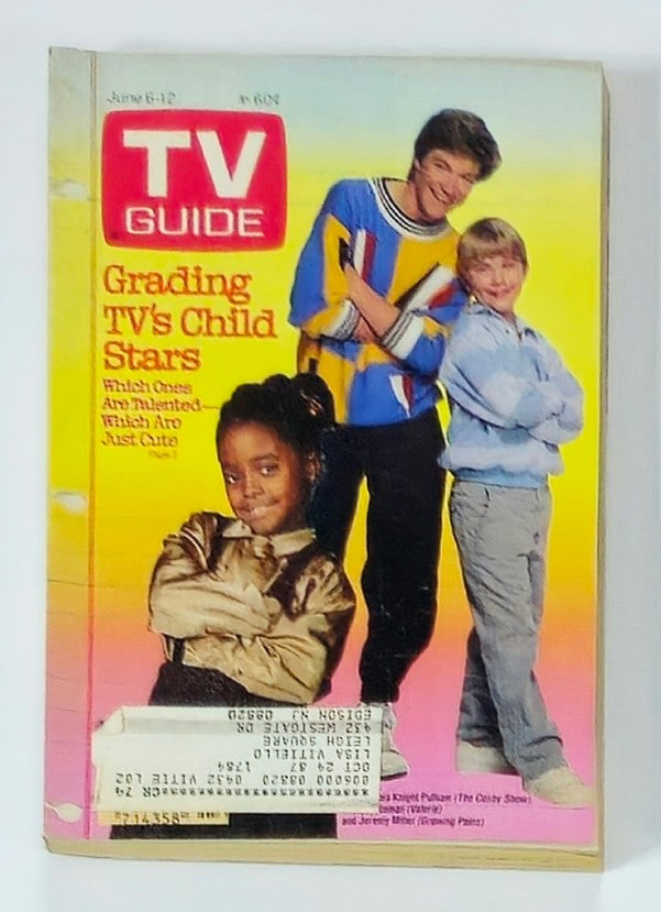 TV Guide Magazine cover from June 6, 1987 featuring Keisha Knight Pulliam and Jason Bateman. The cover highlights the theme 'Grading TV's Child Stars' showcasing the iconic styles of the late 1980s.