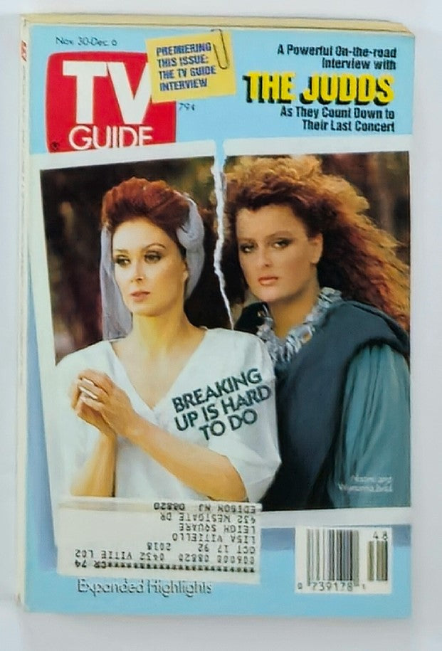 TV Guide Magazine November 30 1991 Naomi and Winona Judd NY Metro Ed.