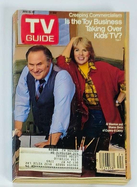 TV Guide Magazine June 13 1987 featuring Al Waxman and Sharon Gless on the cover, showcasing their roles in the iconic series Cagney & Lacey. The magazine highlights the late 1980s television landscape and includes insights on popular TV shows and trends of that era.