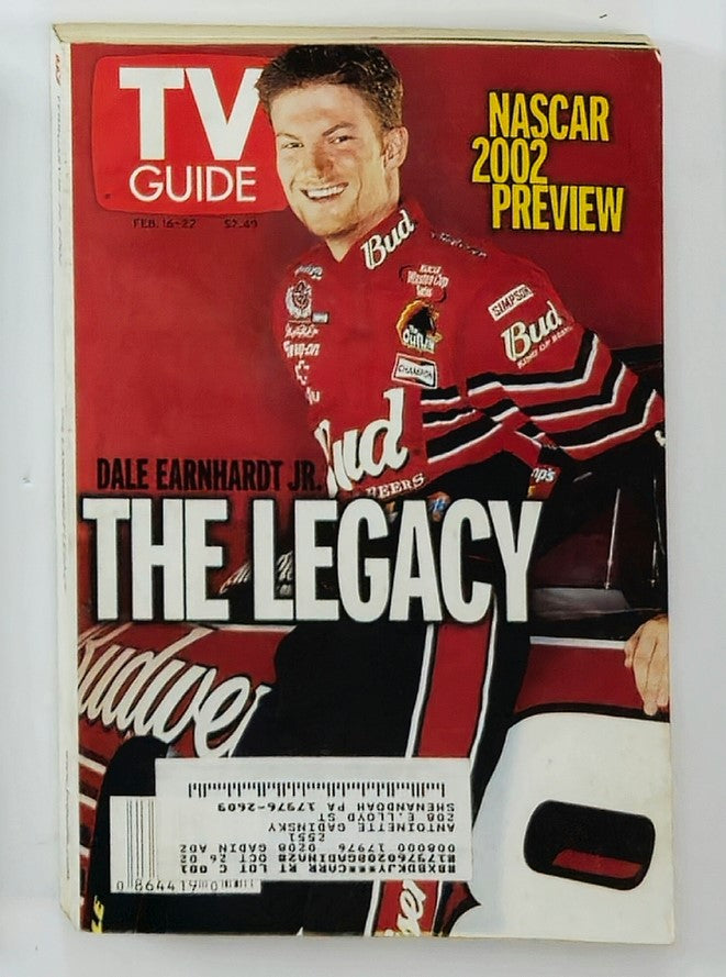 TV Guide Magazine February 16 2002 Dale Earnhardt Jr Central Pennsylvania Ed.