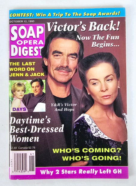 Soap Opera Digest Magazine October 12 1993 Eric Braeden, Signy Coleman No Label