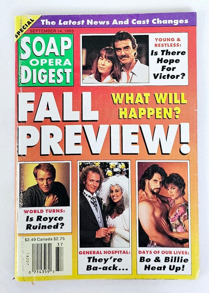 Soap Opera Digest Magazine September 14 1993 Signey Coleman No Label