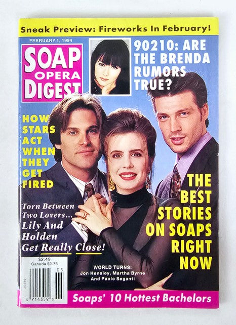 Soap Opera Digest Magazine February 1, 1994 featuring Jon Hensley, Martha Byrne, and Paolo Seganti on the cover with headlines discussing soap opera storylines and celebrities.