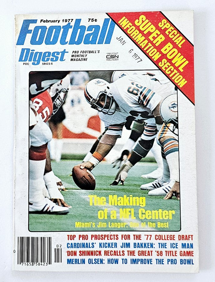 VTG Football Digest Magazine February 1977 Miami's Jim Langer No Label