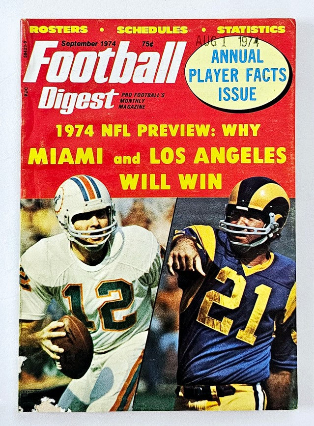 VTG Football Digest Magazine September 1974 Miami & Los Angeles Win No Label