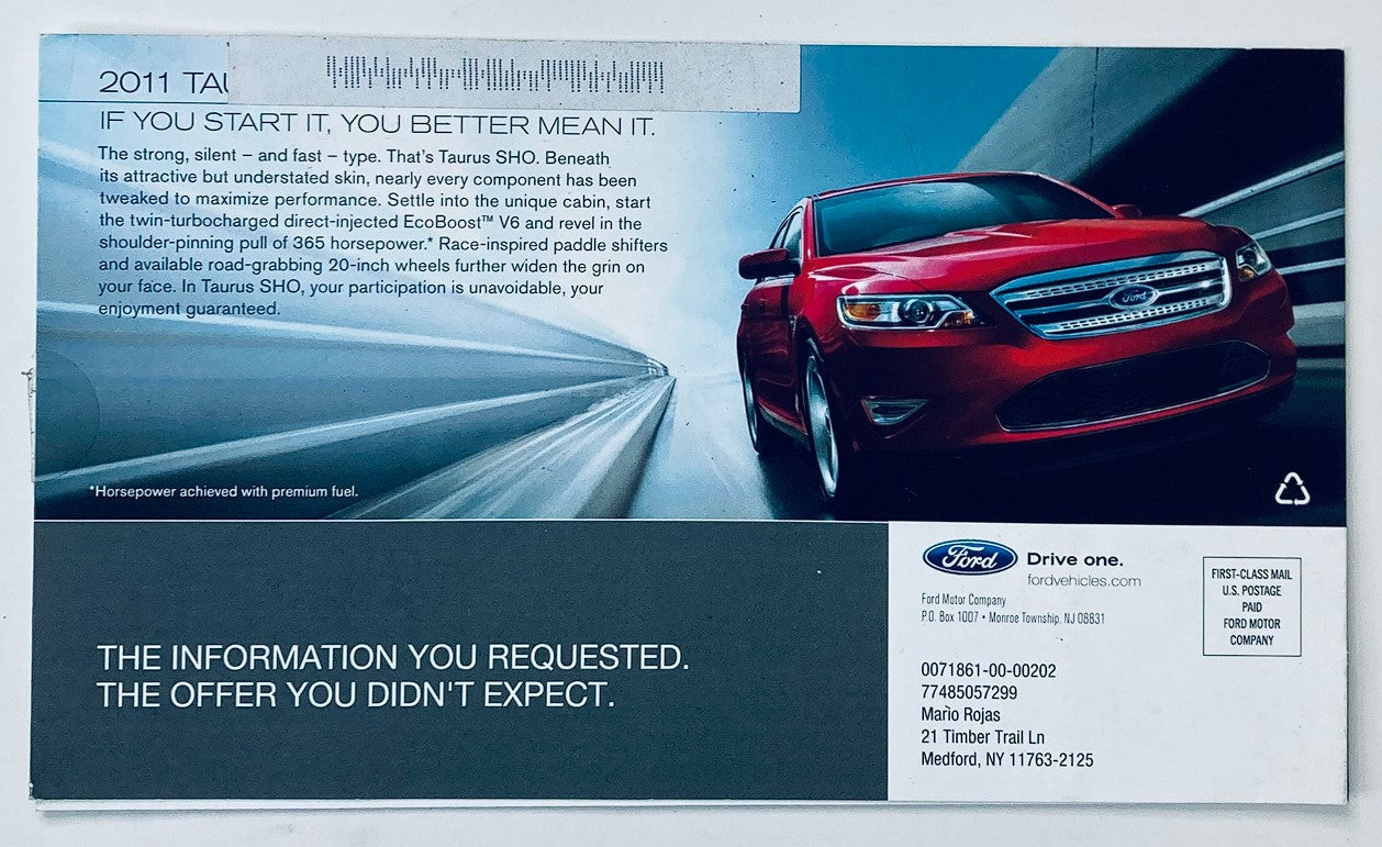 2011 Ford Taurus Dealer Showroom Sales Brochure Guide Catalog