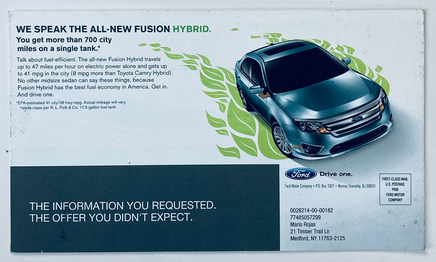 2010 Ford Fusion + Hybrid Dealer Showroom Sales Brochure Guide Catalog