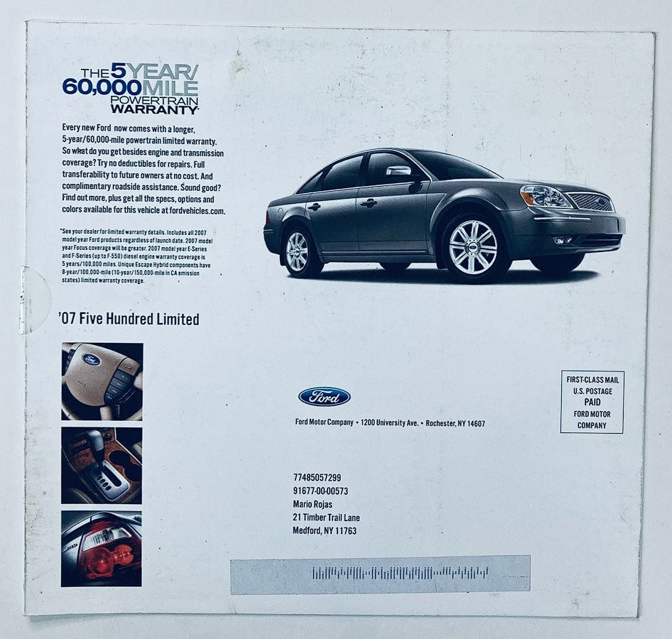 2007 Ford 500 Limited Dealer Showroom Sales Brochure Guide Catalog