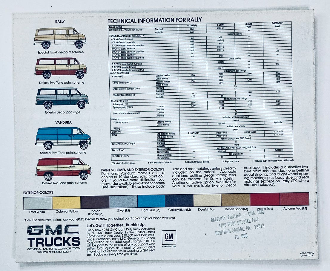 1987 GMC Rally / Vandura Dealer Showroom Sales Brochure Guide Catalog