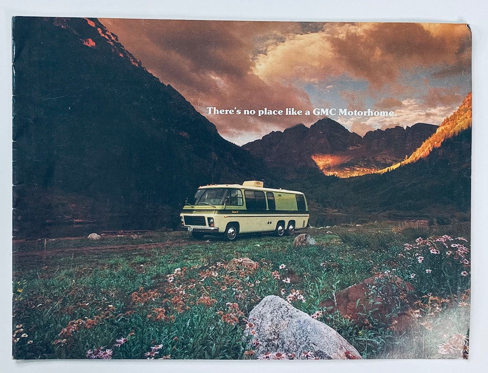 1978 GMC RV Van Dealer Showroom Sales Brochure Guide Catalog featuring a GMC Motorhome in a scenic mountainous landscape with flowers in the foreground.