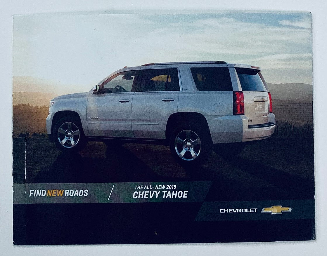 2015 Chevrolet Tahoe Dealer Showroom Sales Brochure showcasing the all-new Chevy Tahoe, featuring a stylish side view against a scenic backdrop. Perfect for automotive enthusiasts and collectors.
