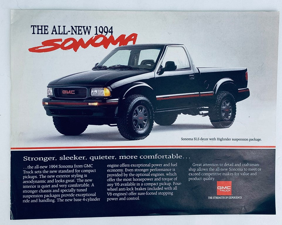 1994 GMC Sonoma SLS Dealer Showroom Sales Brochure Guide Catalog