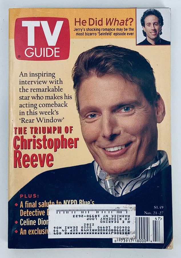 TV Guide Magazine November 21 1998 Christopher Reeve Jerry Seinfeld NY Metro Ed.