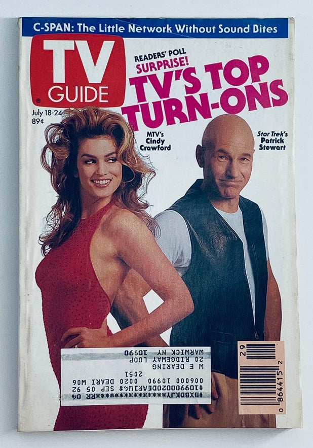 TV Guide Magazine July 18 1992 Cindy Crawford and Patrick Stewart NY Metro Ed.