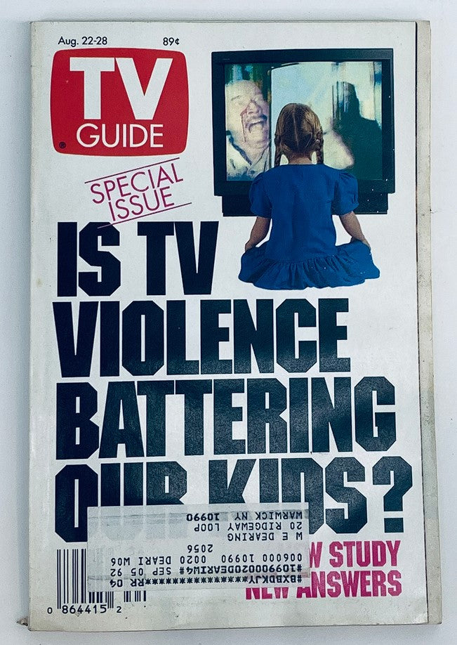 TV Guide Magazine August 22 1992 Is TV Violence Battering Our Kids? NY Metro Ed.