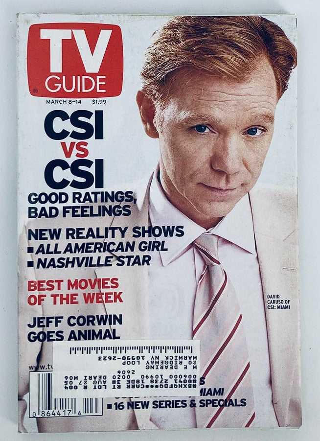 TV Guide Magazine March 8 2003 David Caruso of CSI Miami NY Metro Ed.