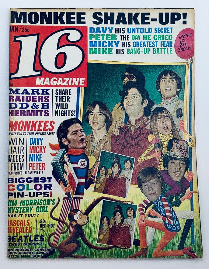 VTG 16 Magazine January 1968 The Monkees, Peter Tork, Davy Jones No Label