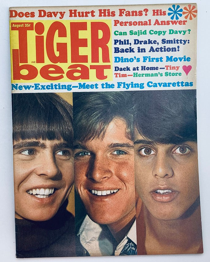 VTG Tiger Beat Magazine August 1968 Davy Jones, Sajid Khan No Label