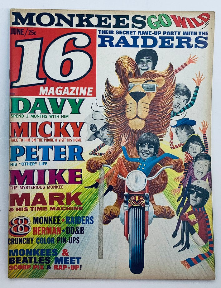 VTG 16 Magazine June 1967 Davy Jones, Monkee, Raiders, The Beatles No Label