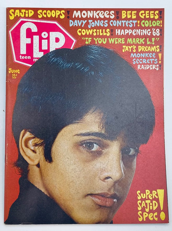 VTG Flip Teen Magazine June 1968 Sajid Khan, The Monkees & Bee Gees No Label