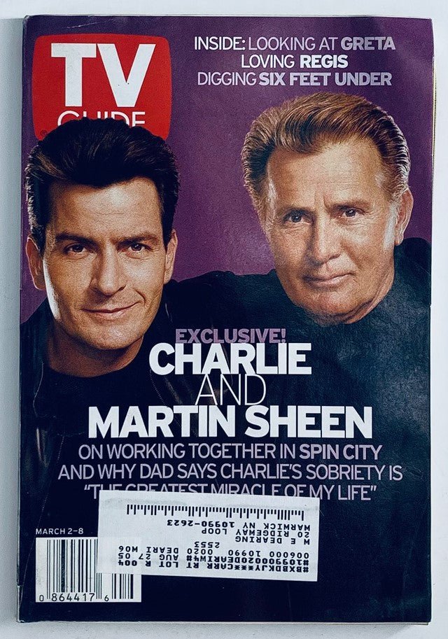 TV Guide Magazine March 2 2002 Charlie Sheen and Martin Sheen NY Metro Ed.