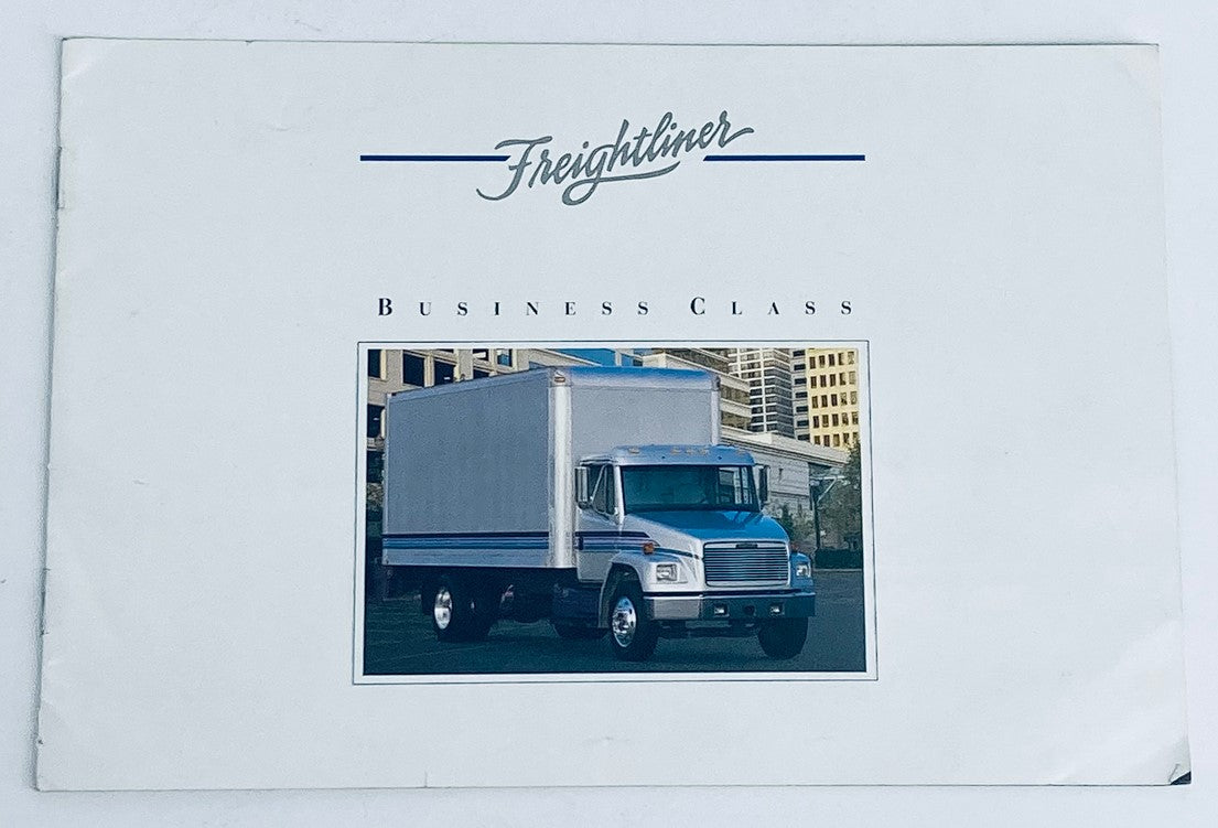 1994 Freightliner Full Line Series Dealer Showroom Sales Brochure Catalog featuring a blue Freightliner Business Class truck, showcasing its design and setting in an urban environment.