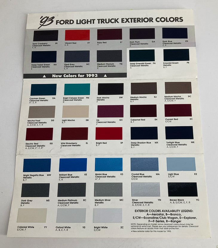 1993 Ford Light Truck Exterior Colors Showroom Sales Brochure Guide Catalog