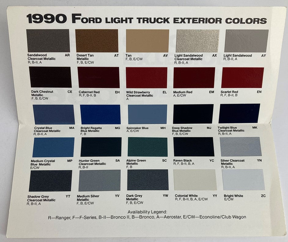 1990 Ford Light Truck Exterior Colors Showroom Sales Brochure Guide Catalog