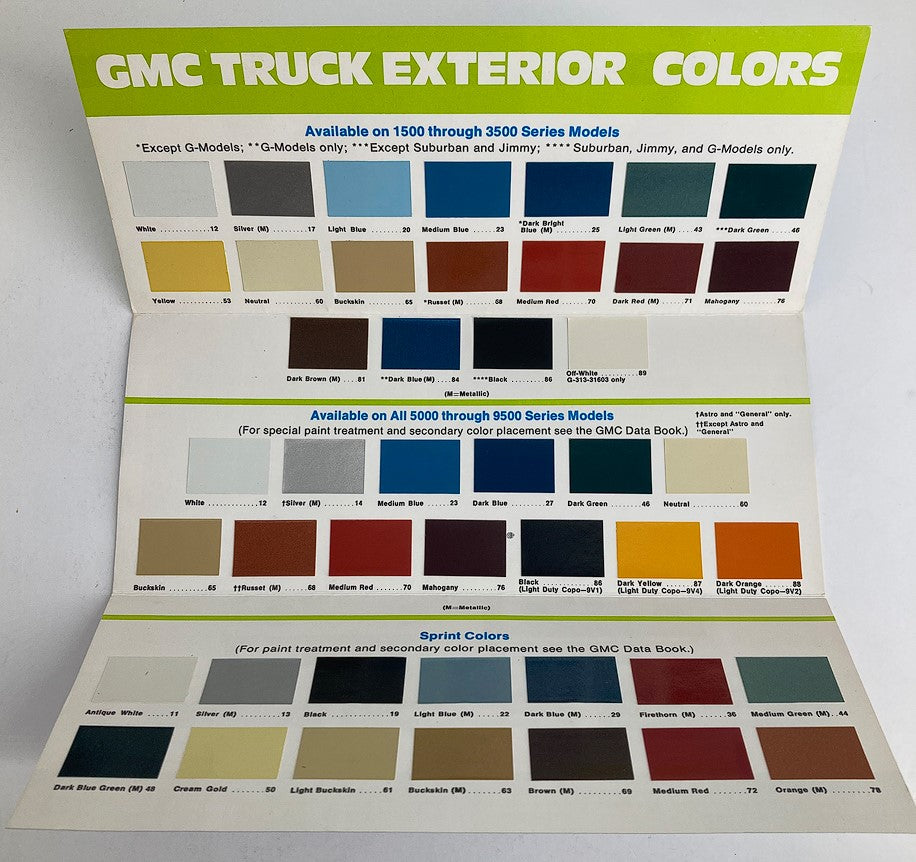 1977 GMC Truck Paint Colors Dealer Showroom Sales Brochure Guide Catalog