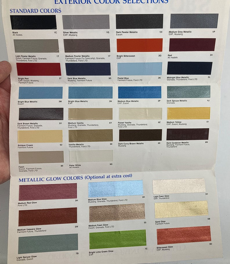 1982 Ford Car Exterior Colors Dealer Showroom Sales Brochure Guide Catalog