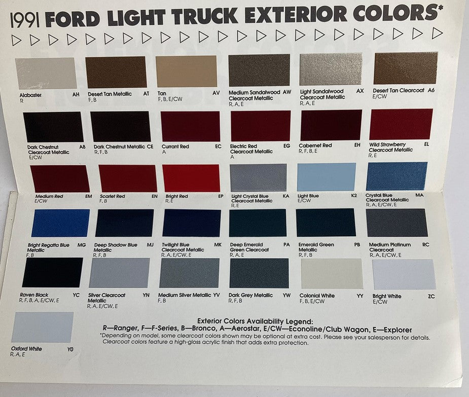 1991 Ford Light Truck Exterior Colors Showroom Sales Brochure Guide Catalog