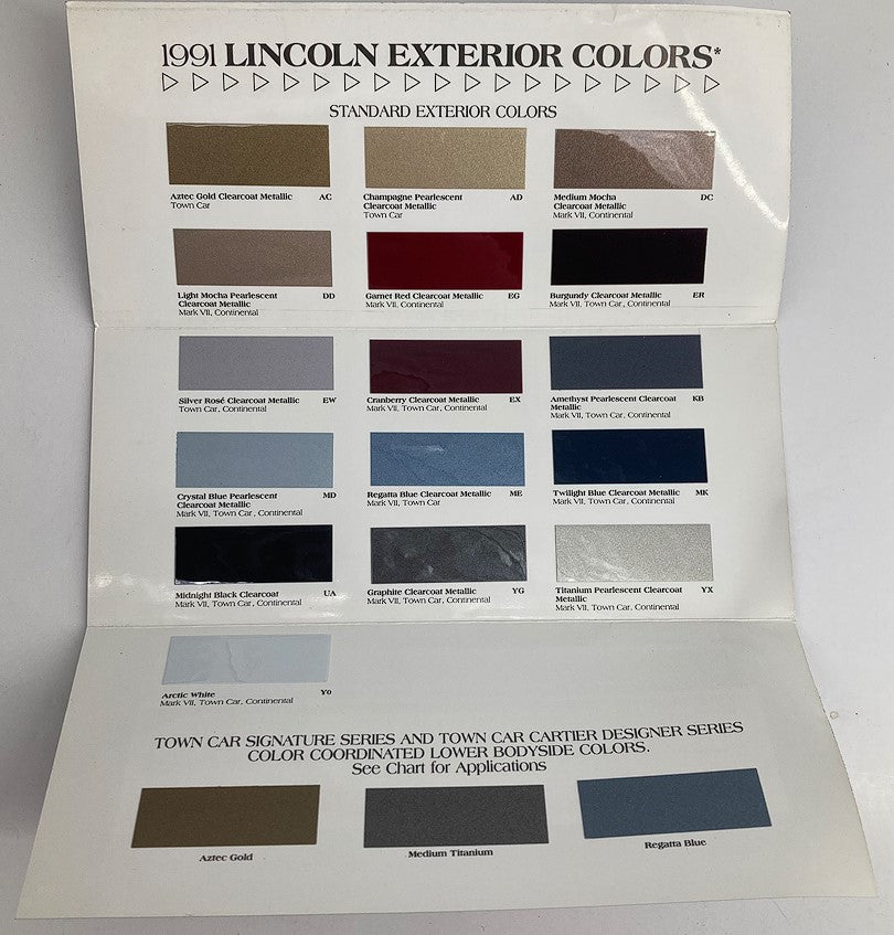 1991 Lincoln Luxury Exterior Colors Dealer Showroom Sales Brochure Guide Catalog