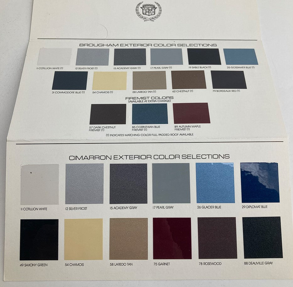 1987 Cadillac Exterior Colors Dealer Showroom Sale Brochure Guide Catalog