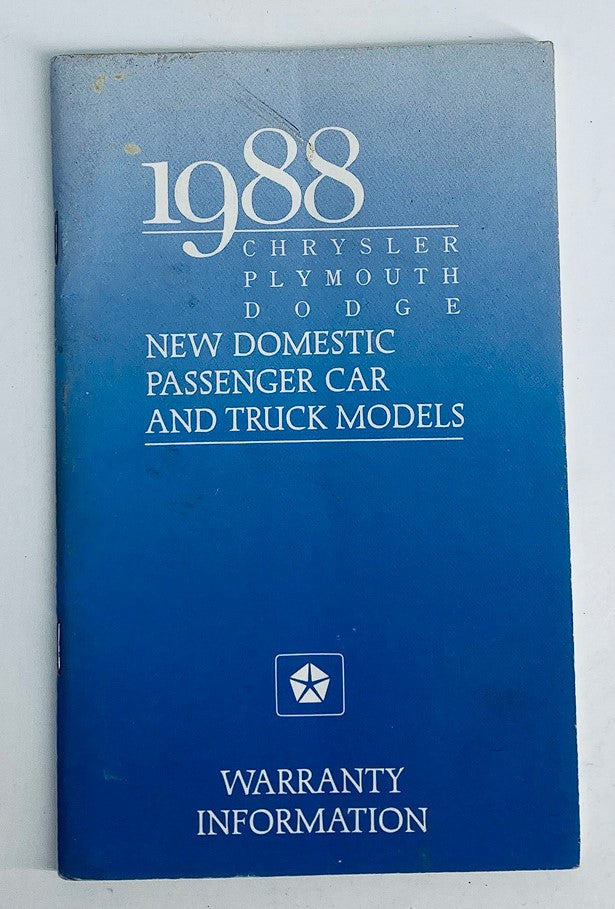 1988 Chrysler, Plymouth, Dodge Warranty Information Sale Brochure Guide Catalog