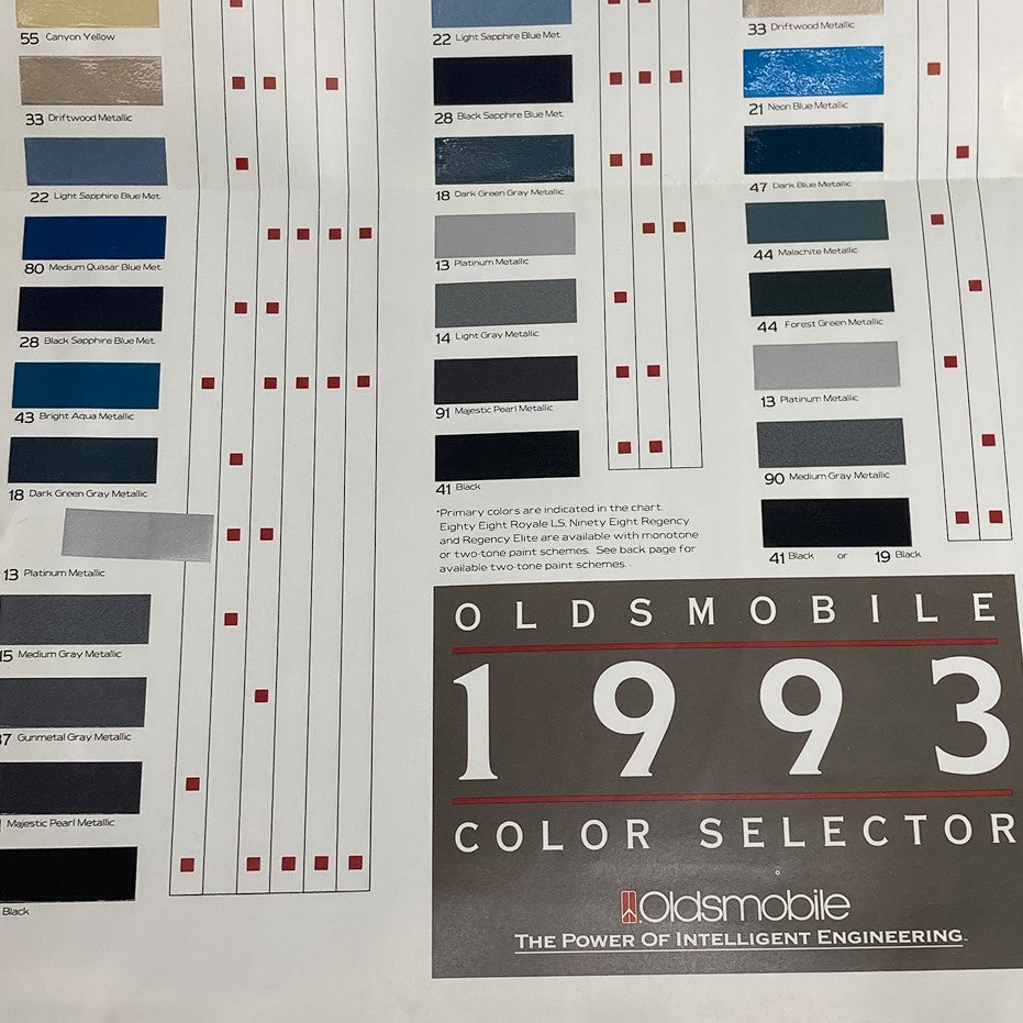 1993 Oldsmobile Color Selector Dealer Showroom Sale Brochure Guide Catalog