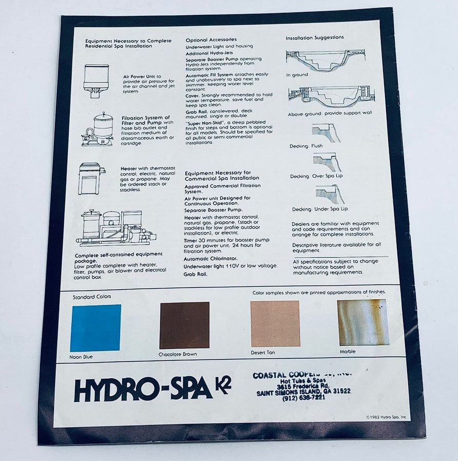 1982 Hydro Spa K2 Durable Acrylic Fiberglass Reinforced Whirlpool Spas Catalog