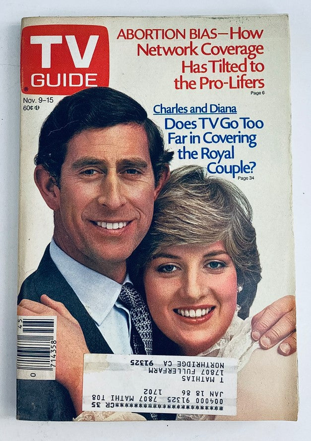 TV Guide Magazine November 9 1985 Prince Charles & Diana LA Metro Ed.