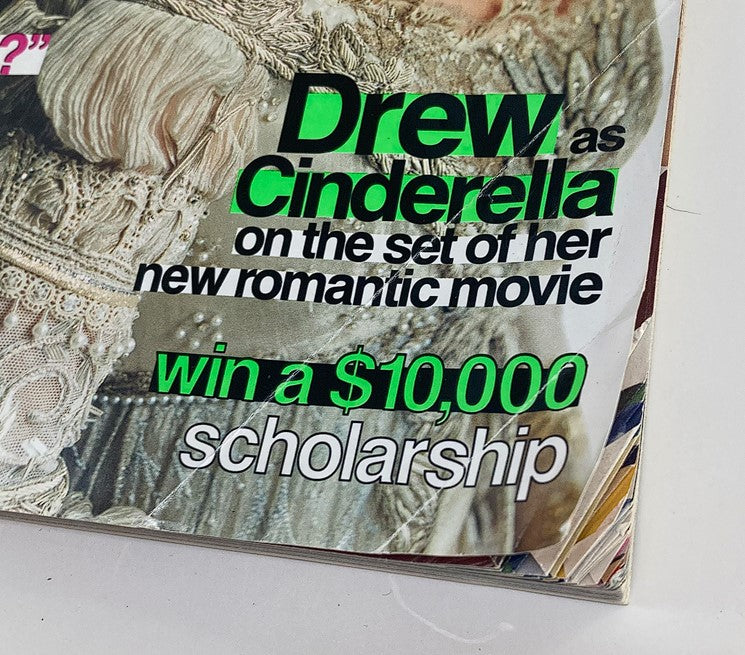 Close-up of Seventeen Magazine August 1998 cover highlighting Drew Barrymore as Cinderella for a new romantic movie and a scholarship giveaway.