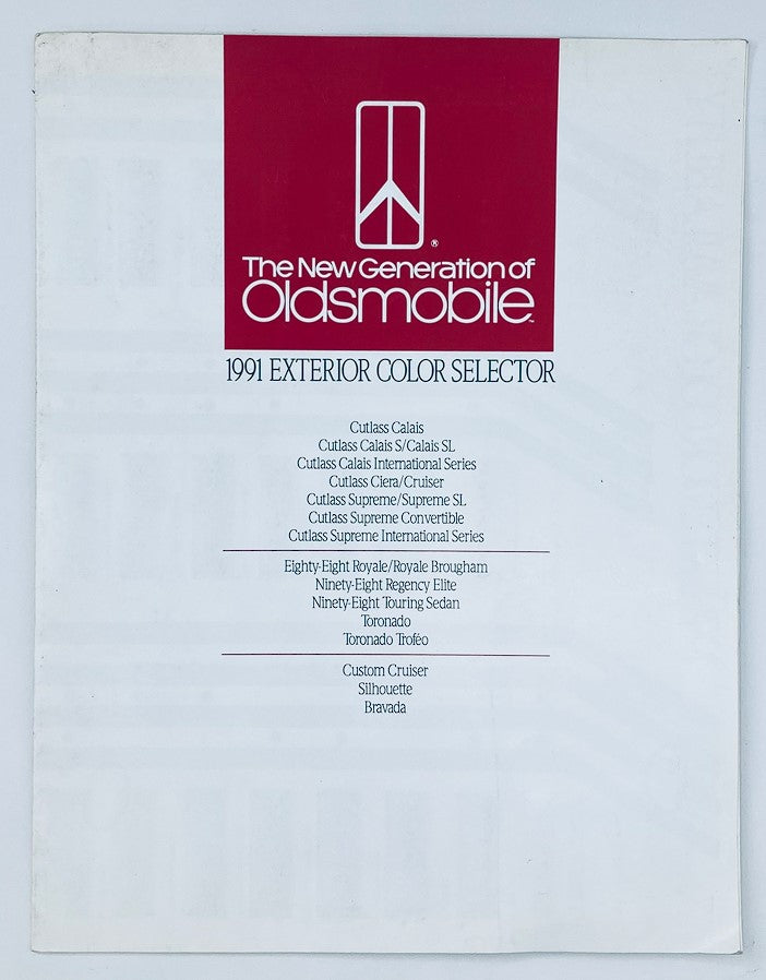 1991 Oldsmobile Exterior Color Selector Dealer Brochure Guide Catalog