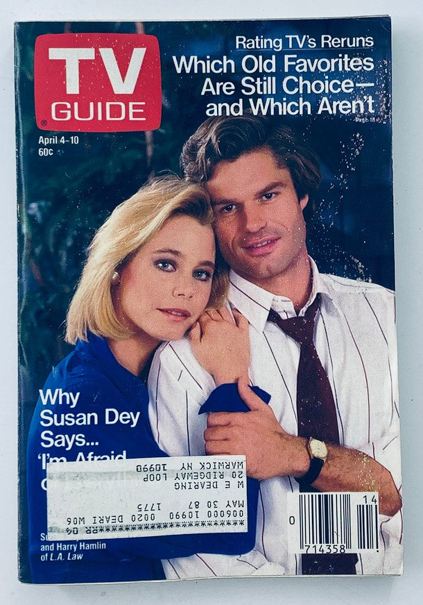 TV Guide Magazine April 4 1987 Susan Dey & Harry Hamlin of L.A. Law NY Metro Ed.