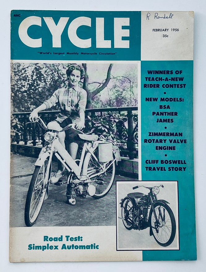 VTG Cycle Magazine February 1956 Vol 7 #2 Road Test Simplex Automatic No Label