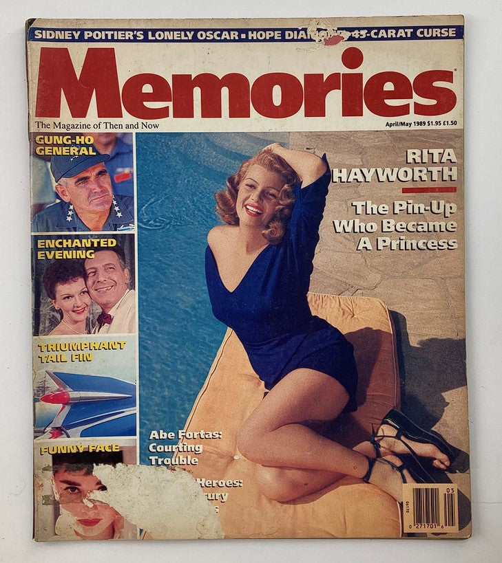 Cover of VTG Memories Magazine April 1989, Volume 2, Number 2 featuring Rita Hayworth with the caption 'The Pin-Up Who Became A Princess' and various articles listed.