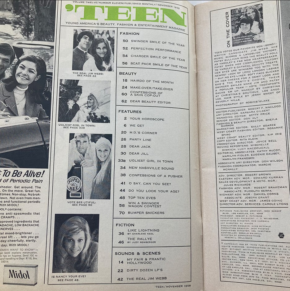 VTG Teen Magazine November 1968 Vol 12 #11 Jim Webb and Patsy Sullivan