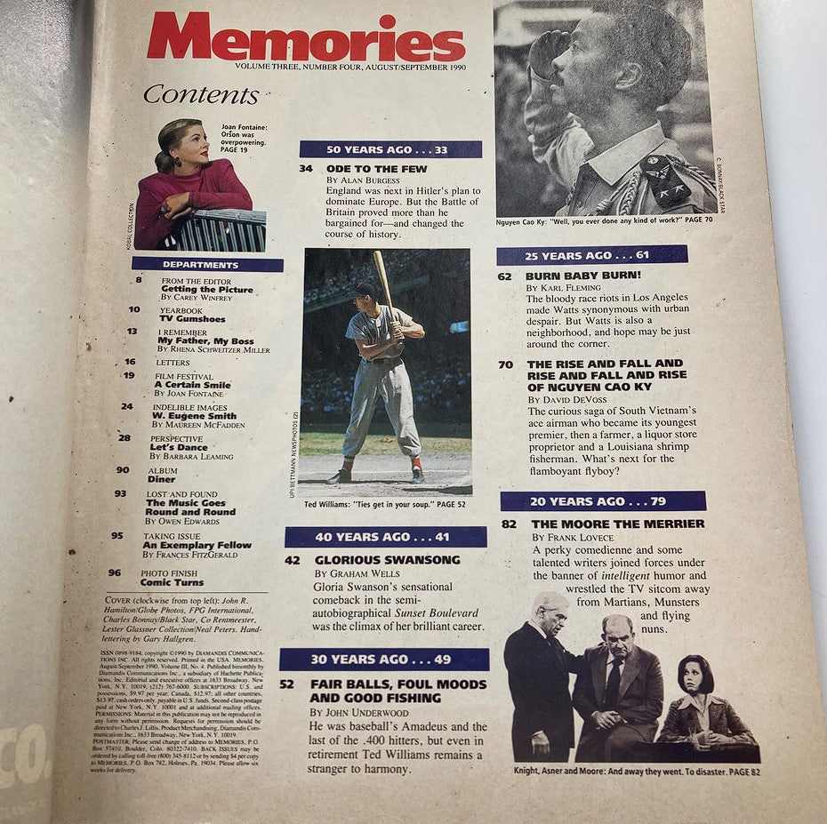 VTG Memories Magazine August 1990 Vol 3 #4 Mary Tyler Moore, Ted Williams