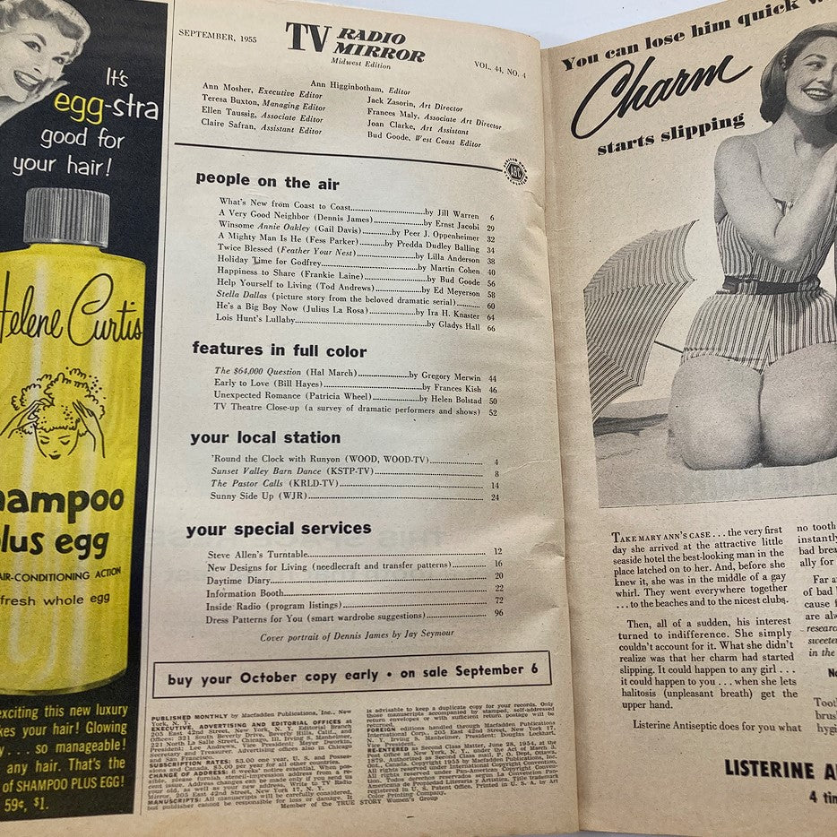 VTG TV Radio Mirror Magazine September 1955 Vol 44 #4 Dennis James, Lois Hunt