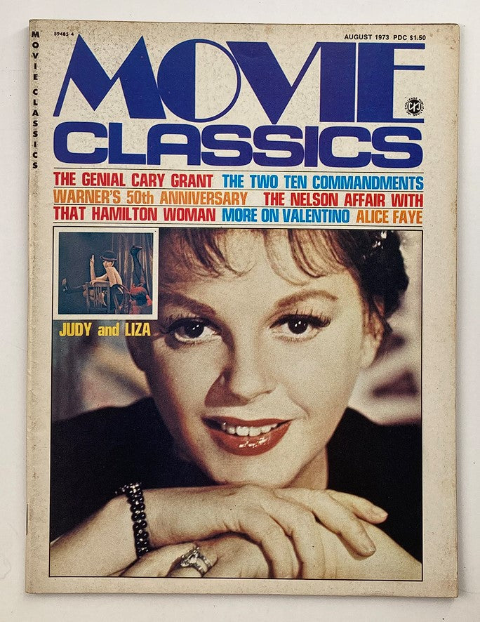 Cover of Vintage Movie Classics Magazine August 1973, Vol 1 #2 featuring Judy Garland and Liza Minnelli, showcasing classic Hollywood style and vibrant colors.