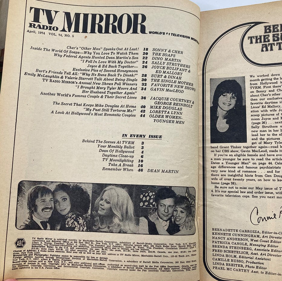 VTG TV Radio Mirror Magazine April 1974 Vol 74 #5 Sonny and Cher No Label