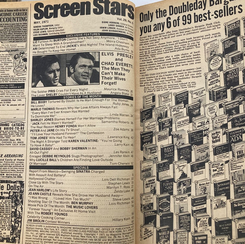 VTG Screen Stars Magazine May 1971 Vol 29 #5 Elvis Presley & Chad Everett