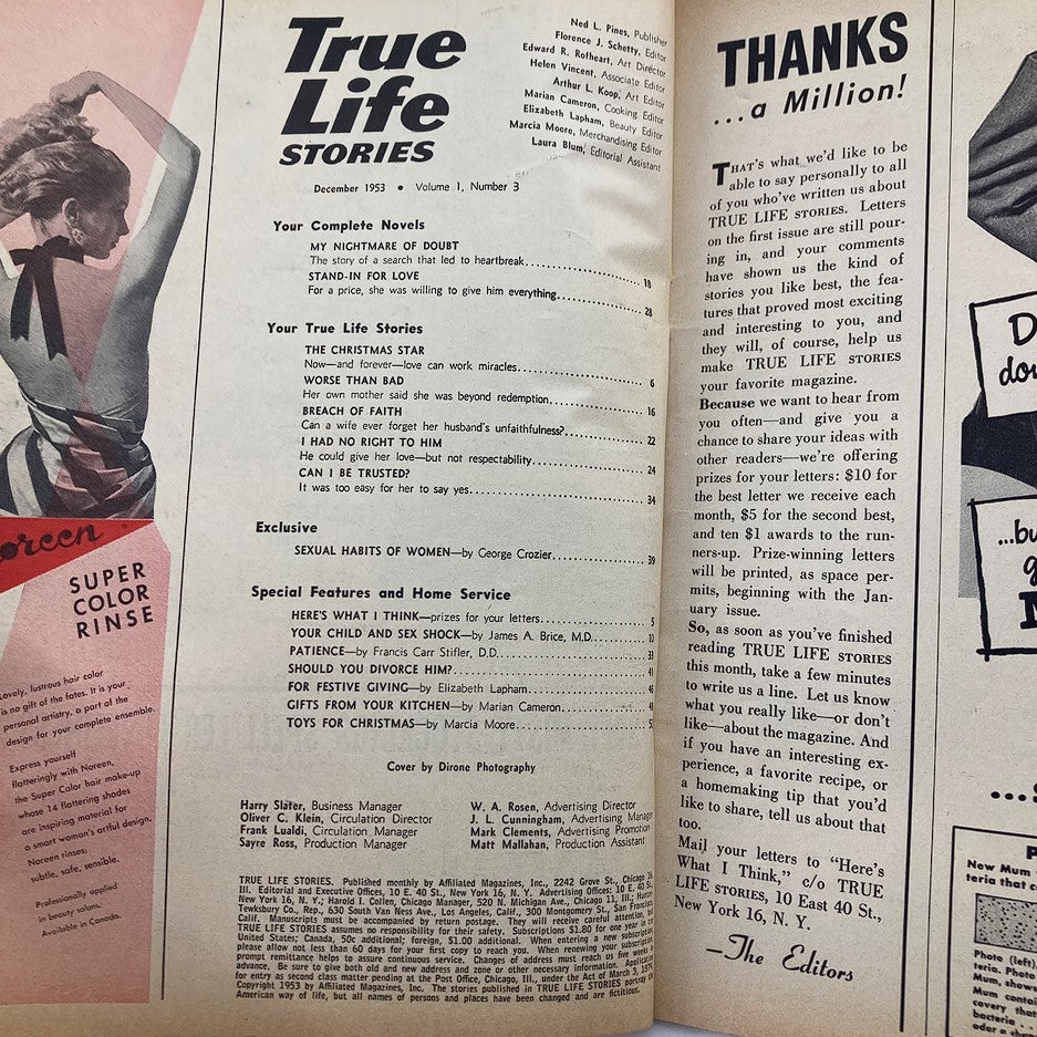 VTG True Life Stories Magazine December 1953 Vol 1 #3 Can I Be Trusted? No Label